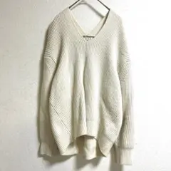 ビューティ&ユース ハミルトンウール 畦編みVネックニット オフホワイト