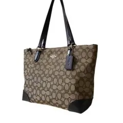 COACH コーチ トートバッグ シグネチャー ジップ ブラウン キャンバス