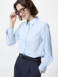 UNIQLO レーヨンブラウス 長袖 ブルー ストライプ