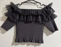 SNIDEL sustainableチュールボリュームフリルニットプルオーバー