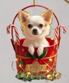 チワワ　赤いバケツ　オーナメント　キーホルダー