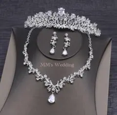 ティアラ＆ネックレス＆ピアス(イヤリング) シルバー ジルコニア ウェディング