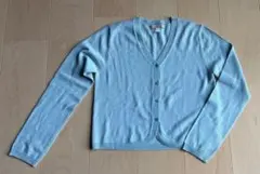 HUMAN WOMAN Vネックライトブルー カーディガン 毛100% M