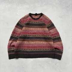 90s OLD GAP 総柄　ウールニット　マルチボーダー　ノルディック　古着