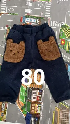 クマポケット付きネイビーパンツ80サイズ