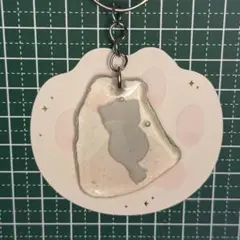 白猫体シンプルガラスくぼみキーリングチャーム