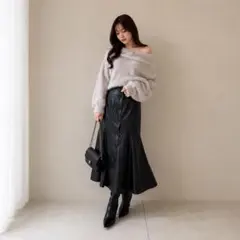 【rienda】 Fレザーマーメイドスカート 黒 S ロング フレア きれいめ