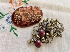 日本製 ヴィンテージ 七宝焼 ぶどう ブローチ フルーツ 昭和レトロ 葡萄 秋色