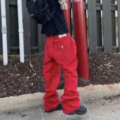 超超激レア　新品未使用 true religion 極太ステッチ　デニム　レッド