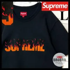 【人気のファイヤーパターン‼︎ブラック‼︎サイズL】シュプリーム Tシャツ 黒 刺繍