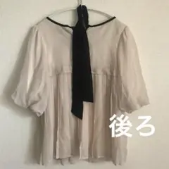 パールトップス ブラウス　リボン　フォーマル　ドレス　シフォン　ピンクベージュ