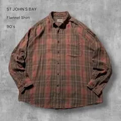 2784古着90年代セントジョンズベイフランネルシャツ好配色チェック柄ブラウンL