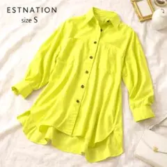 美品✨️人気完売品　ESTNATION コットンオーガンジーシャツ 蛍光イエロー