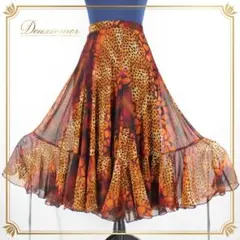 【美品 社交ダンス衣装】スカート レッスンウェア 練習着 茶色 ブラウン 黒