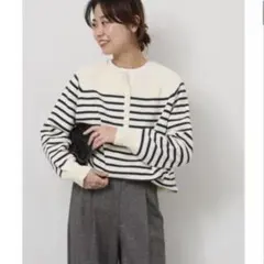 コットンパネルボーダーニットプルオーバー　値下げ
