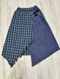 AS KNOW AS PINKY　青と黒のチェック柄アシンメトリックスカート