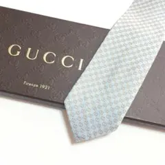 未使用級 グッチ GUCCI ネクタイ ライトブルー GG柄 総柄 ダブルG