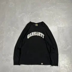 00s carhartt ロンt ブラック ロゴ USA古着 フェード 短丈 L