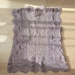 薄紫色 レース ハイネック トップス