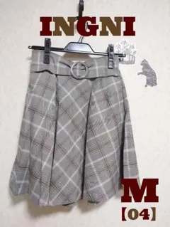 【グレー×オレンジ】 ウエストリボン チェック柄 フレアスカート