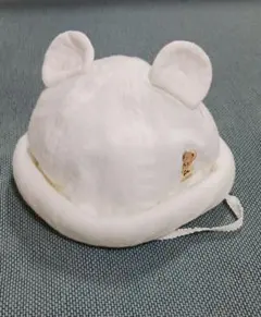 クマ 耳付き ホワイトベビー帽子