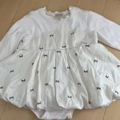 petit main リボン柄ロンパース 80