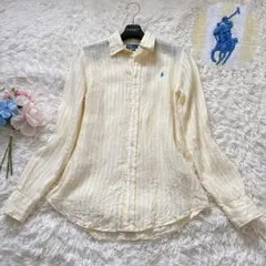 ポロラルフローレン 麻100% ストライプシャツ XS QRコード付 近年モデル