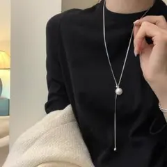 残り2点♡　シルバー　ネックレス　パール　ロング　フォーマル　上品
