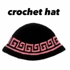 ハンドメイド クラッシャーハット 幾何学 雷紋柄 バケットハット バケットハット