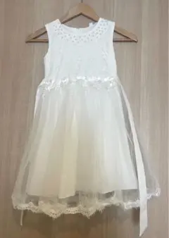 美品　子供ドレス、フォーマルドレス、ホワイトレースチュールドレス 1￼30cm