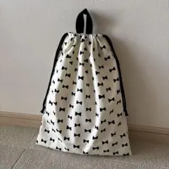 ハンドメイド☆北欧風リボン柄40×32体操服お着替え巾着袋