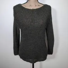 【ZARAKNIT】透かし編み/セータ/Sサイズ/ゆったり/ニット/厚手/カーキ