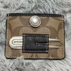 COACH コーチ ゴルフ ティーケース シグネチャー グリーンフォーク付き