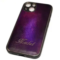n【エヌエクレ】パティーヌ型押し本革 iphone14アイフォンケース パープルのサムネイル
