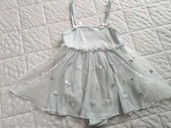 水色 フラワー刺繍 チュール ワンピース水着 120