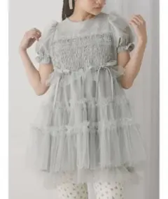 チュールパフスリーブミニワンピース