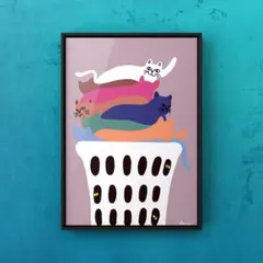 ★A4フレーム付き★オリジナル アートポスター CATS インテリア 猫