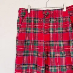 美品✨️【L】 レッドグリーンチェック カジュアルパンツ ウエストゴム ストレート