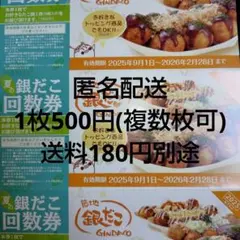 1枚500円〜(送料別180円)(8個1舟分)築地銀だこ 回数券引換券