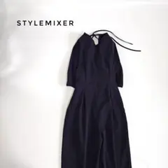 美品✨バルーンスリーブ リボン バックオープン ファスナー オールインワン M