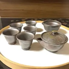 備前焼煎茶器セット 宝瓶湯冷まし 煎茶碗5客　煎茶道具　ー陽？陶印