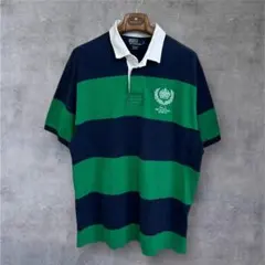 XXL ポロラルフローレン 太ボーダー ポロシャツ 紺 緑 王冠刺繍 背番号7