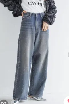 LOWRYSFARM ビジューワイドストレートデニム Lサイズ