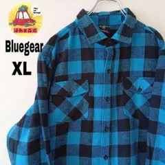 USA古着 BlueGear ネルシャツ　XL ライトブルー　ブラック　チェック