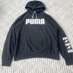 【a4099】PUMA ロゴ パーカー ブラック 2XL 大きいサイズ メンズ