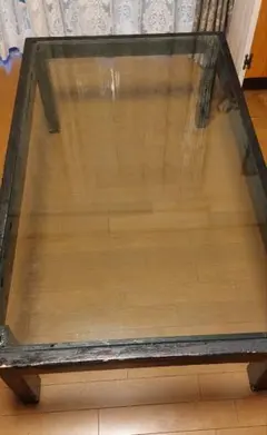 ガラスと木材の長方形テーブル 大きめ 使用感あり　大塚家具　DIY染め