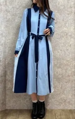 axes femme レース切替配色シャツワンピース