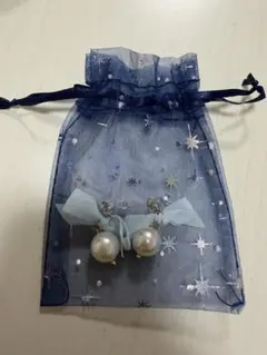 水色リボンとパールのイヤリング 地雷 量産 ガーリー