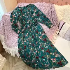 Truno by NOISE MAKER 花柄 ロングワンピース 緑 日本製のサムネイル