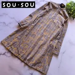 ソウソウ 2way 自転車仕様 シャツワンピース チェック バンドカラー S